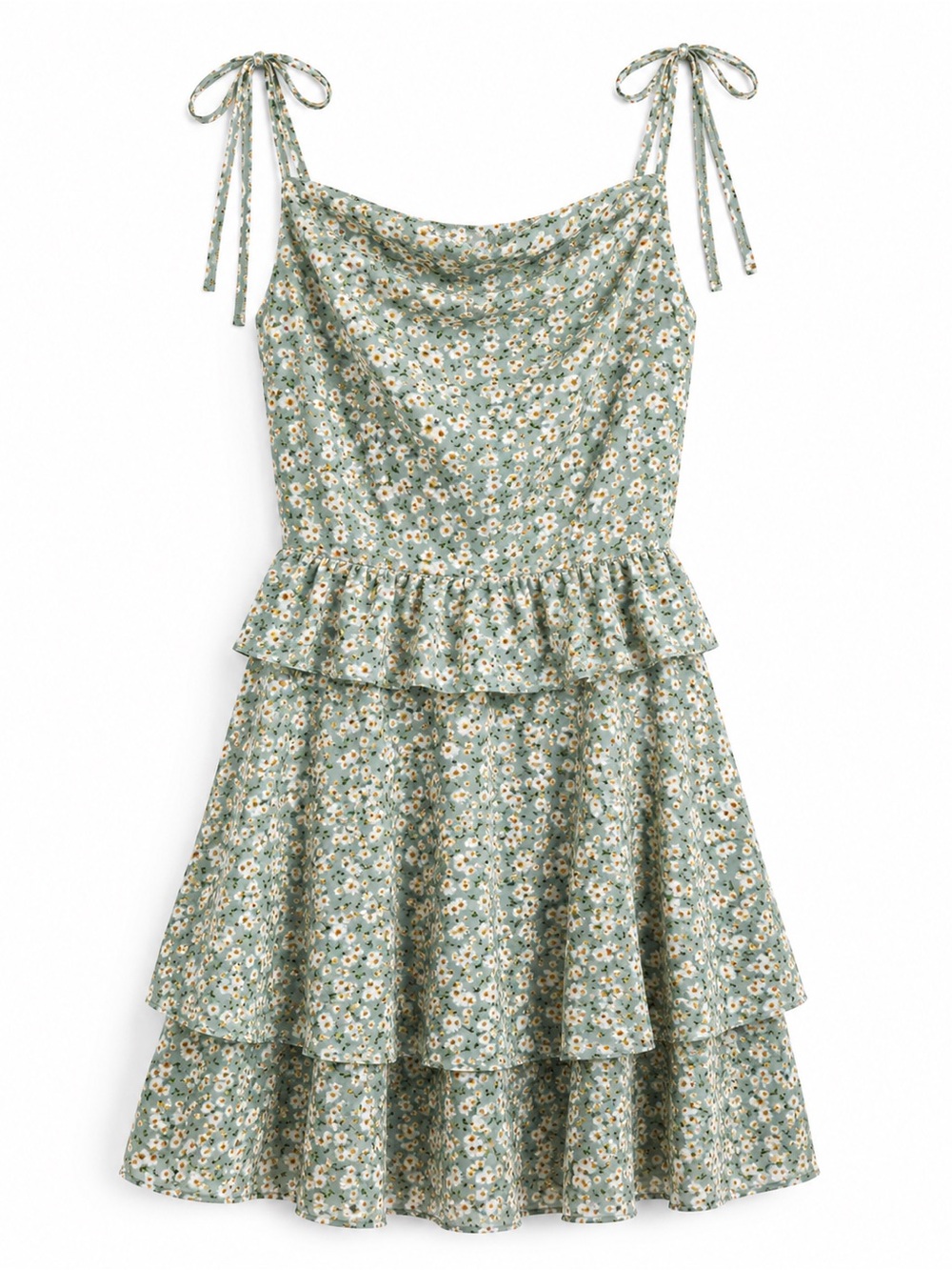 Cupshe Green Floral Tie-Shoulder Tiered Sundress